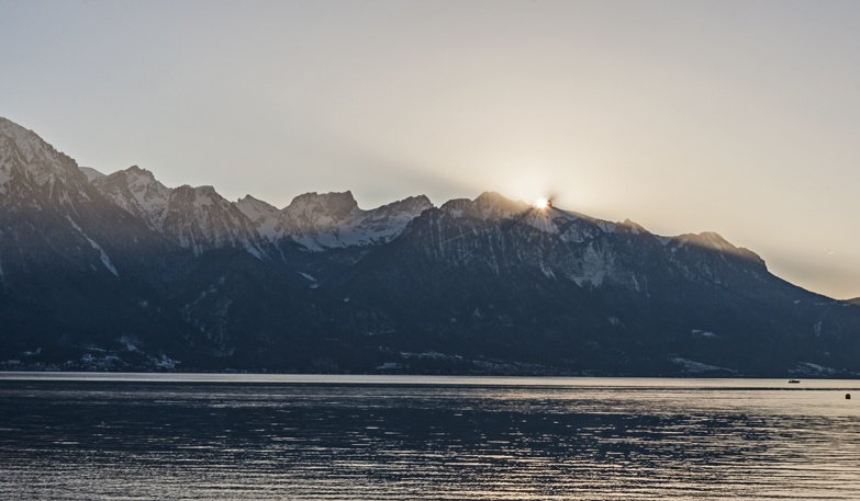 sunset behind alps montreux